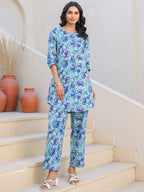 Janasya Bright Cotton Floral Straight Top & Bottom Set - Distacart