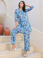 Janasya Bright Cotton Floral Straight Top & Bottom Set - Distacart