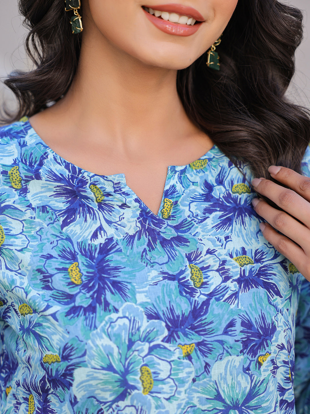Janasya Bright Cotton Floral Straight Top & Bottom Set - Distacart