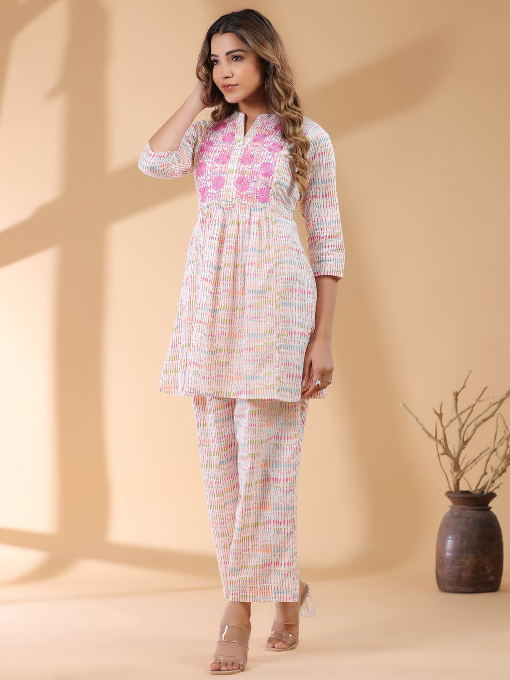 Janasya Light Cotton Abstract A-Line Top & Bottom Set - Distacart