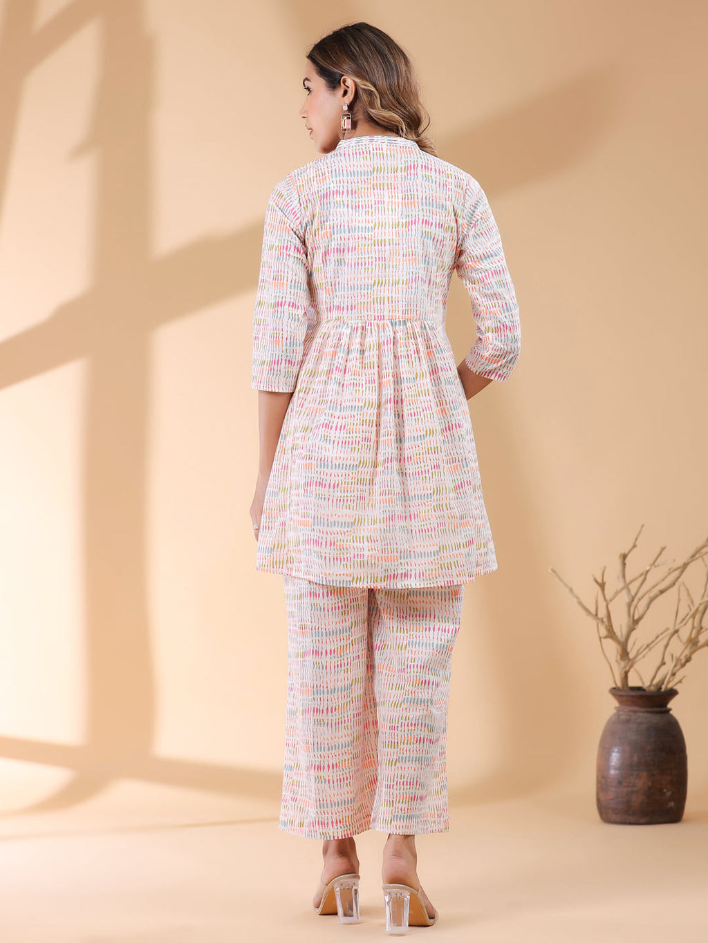 Janasya Light Cotton Abstract A-Line Top & Bottom Set - Distacart