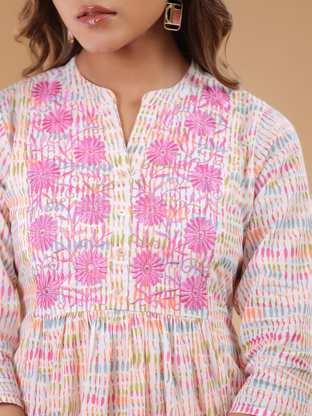 Janasya Light Cotton Abstract A-Line Top & Bottom Set - Distacart