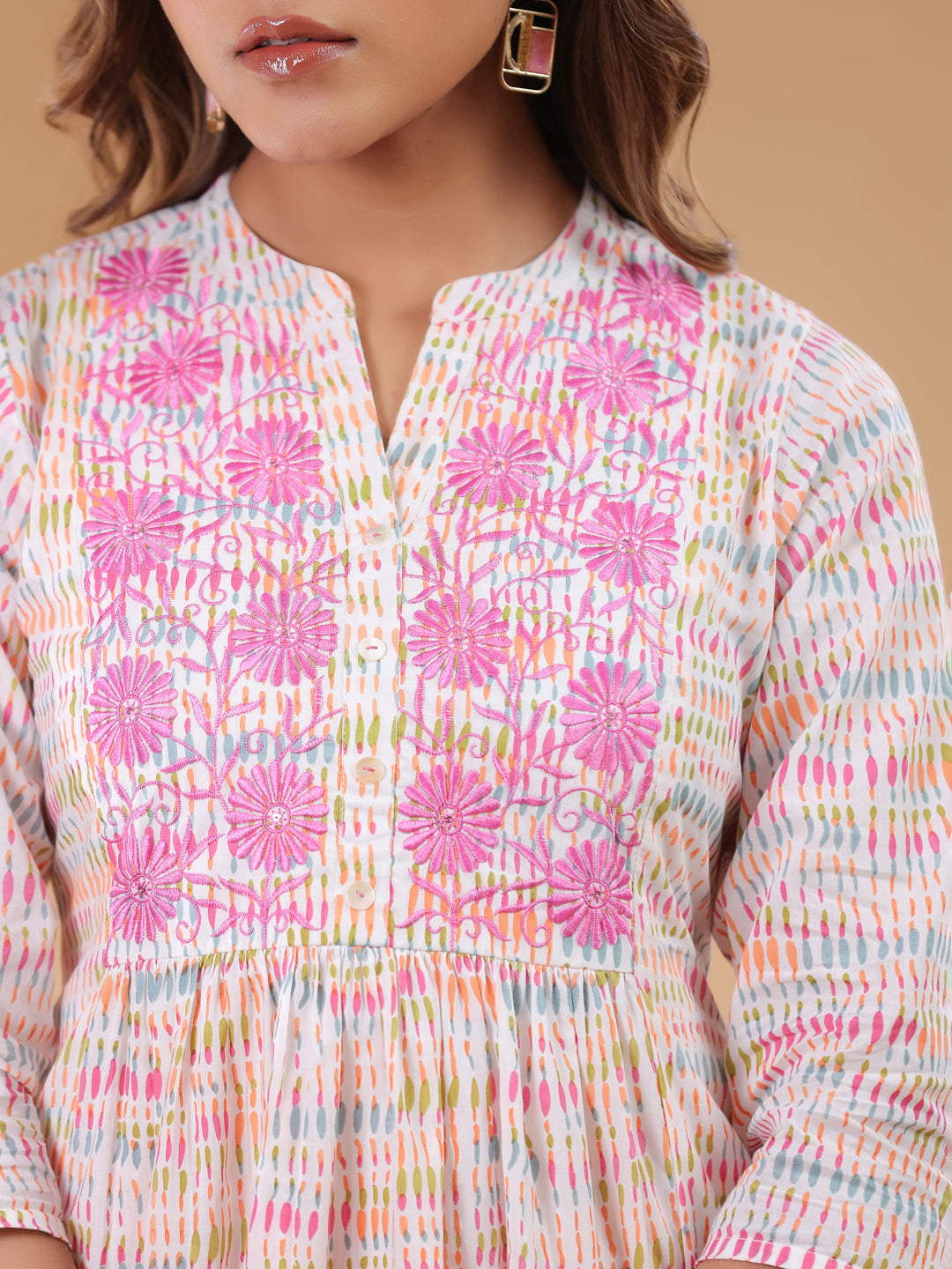 Janasya Light Cotton Abstract A-Line Top & Bottom Set - Distacart