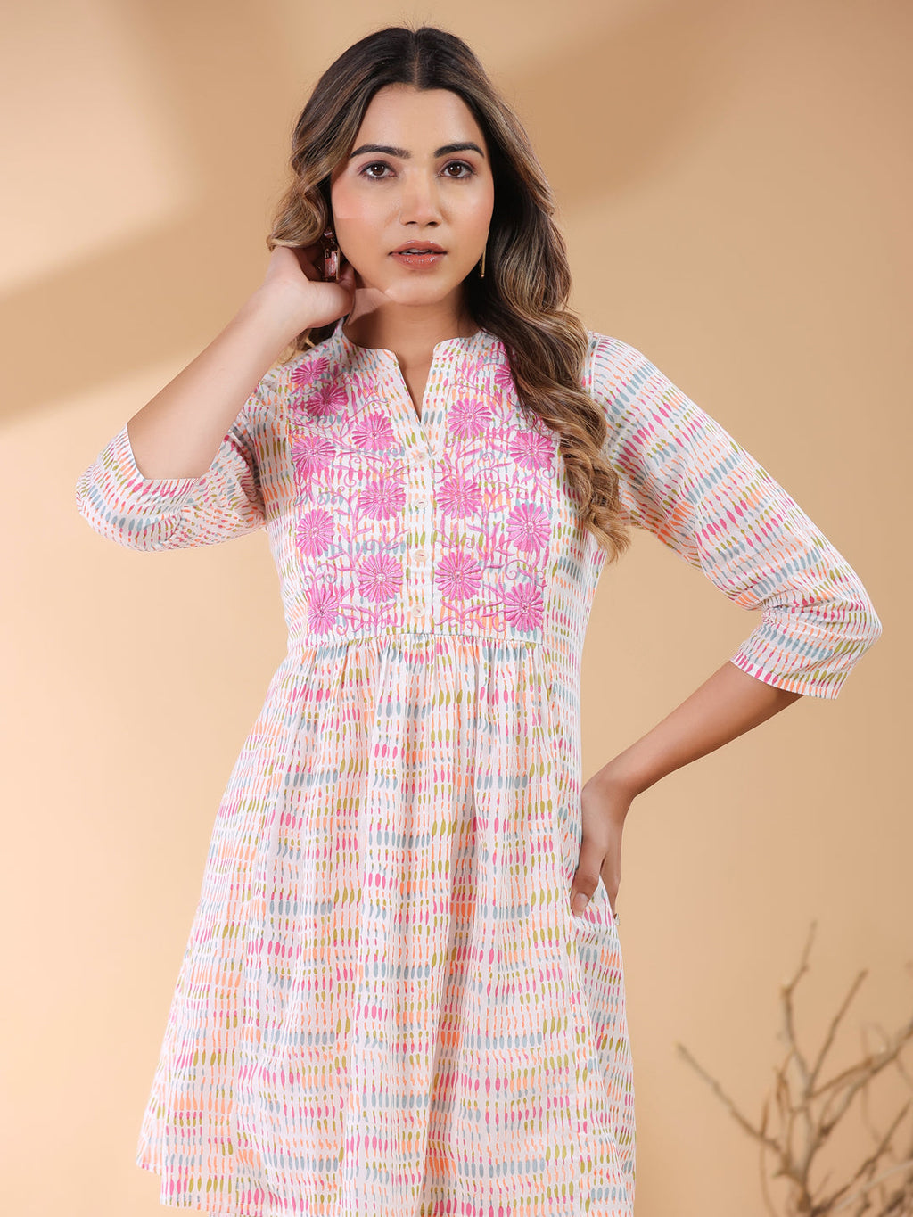 Janasya Light Cotton Abstract A-Line Top & Bottom Set - Distacart