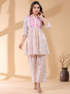 Janasya Light Cotton Abstract A-Line Top & Bottom Set - Distacart
