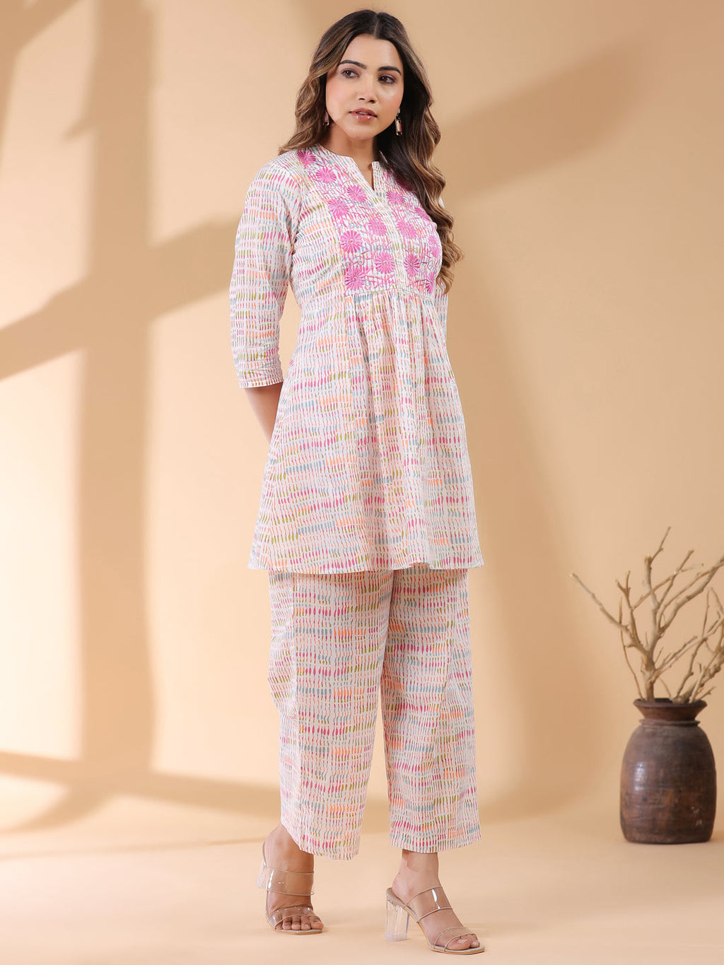 Janasya Light Cotton Abstract A-Line Top & Bottom Set - Distacart