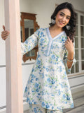 Janasya Light Cotton Yoke Embroidery A-Line Top & Bottom Set - Distacart