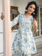 Janasya Light Cotton Yoke Embroidery A-Line Top & Bottom Set - Distacart
