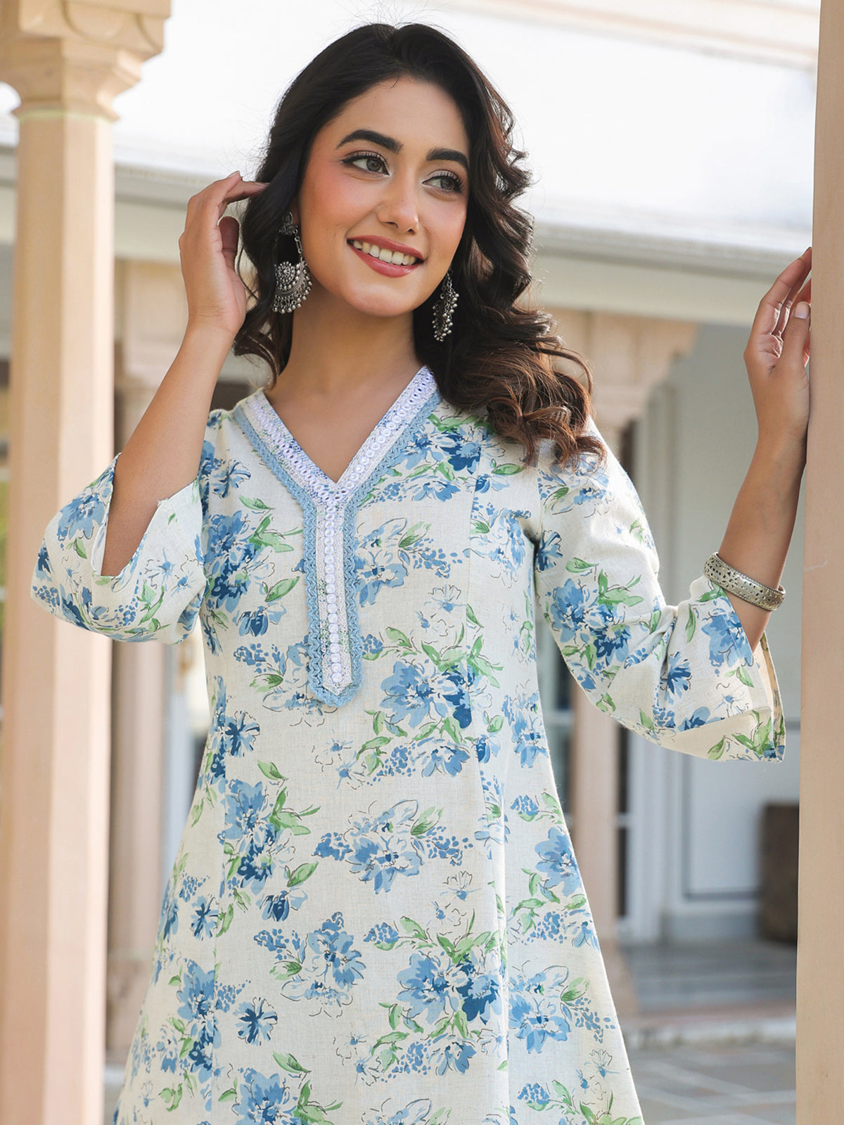 Janasya Light Cotton Yoke Embroidery A-Line Top & Bottom Set - Distacart