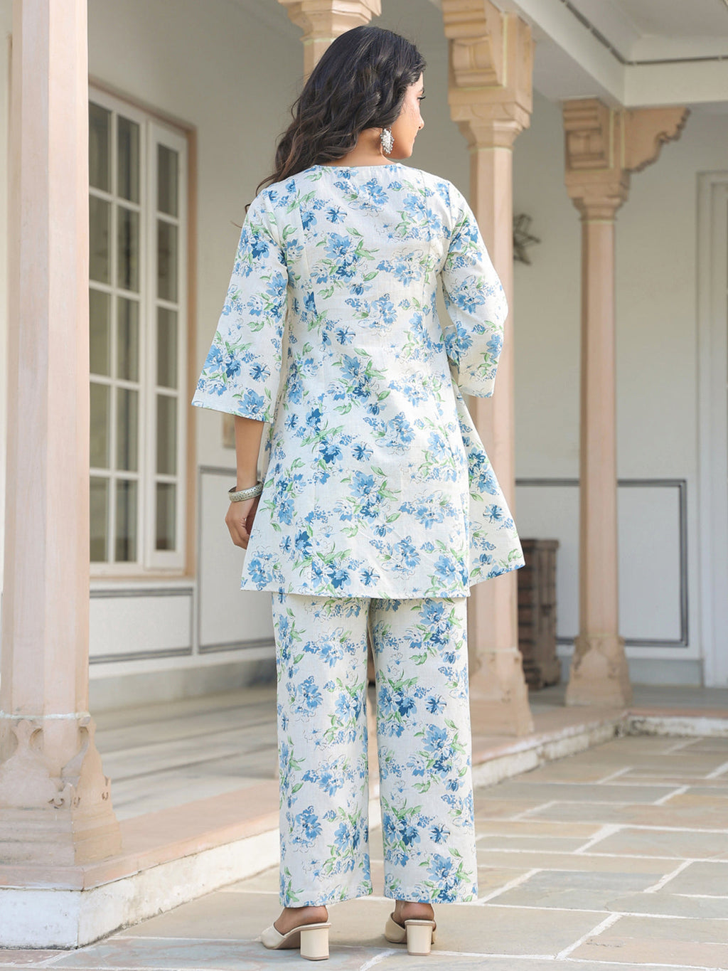 Janasya Light Cotton Yoke Embroidery A-Line Top & Bottom Set - Distacart