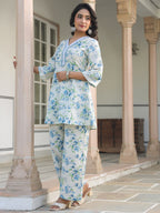 Janasya Light Cotton Yoke Embroidery A-Line Top & Bottom Set - Distacart