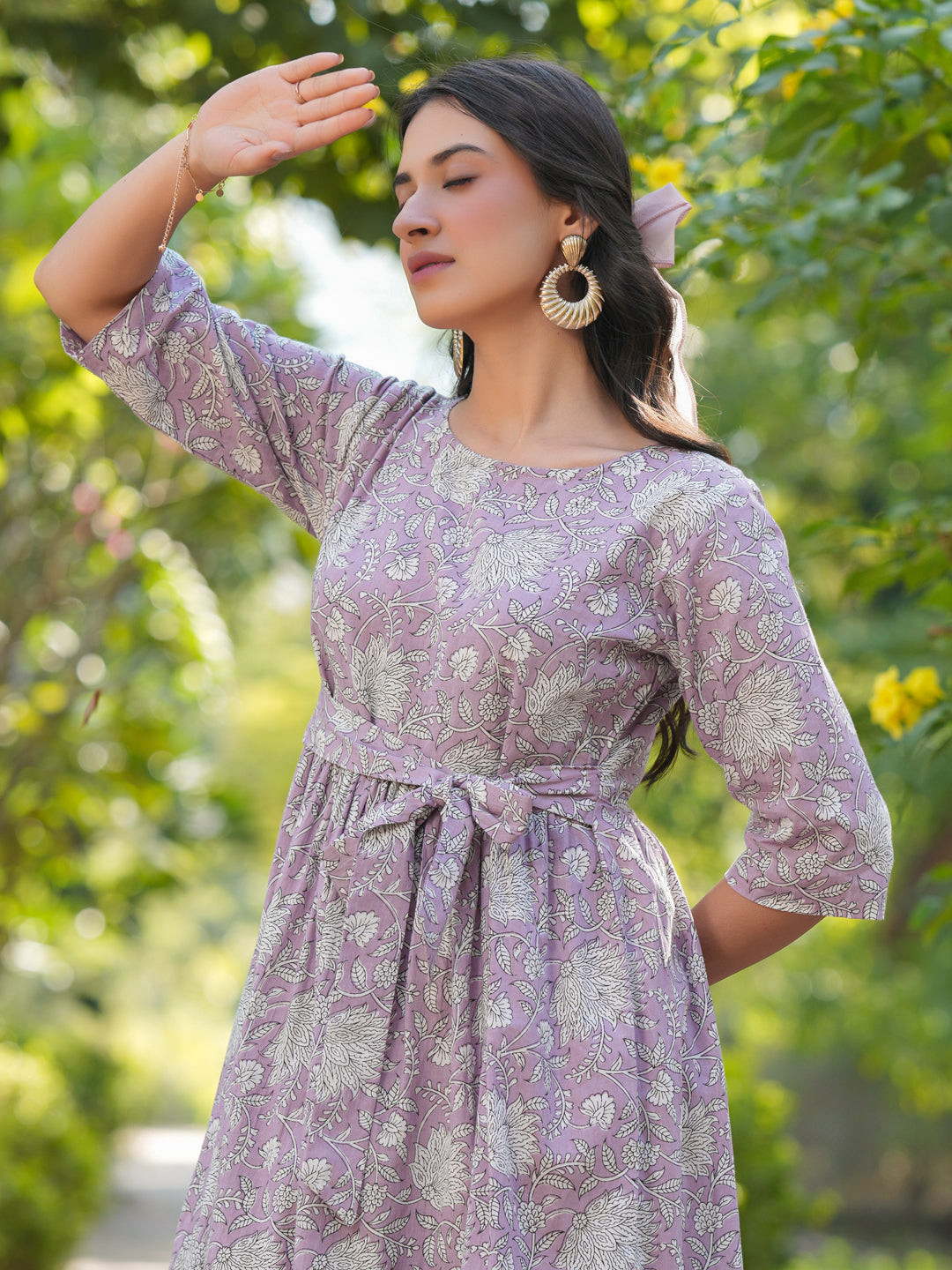Janasya Light Cotton Floral Tiered Dress - Distacart