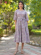 Janasya Light Cotton Floral Tiered Dress - Distacart