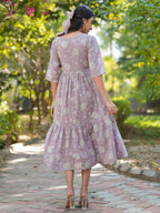 Janasya Light Cotton Floral Tiered Dress - Distacart