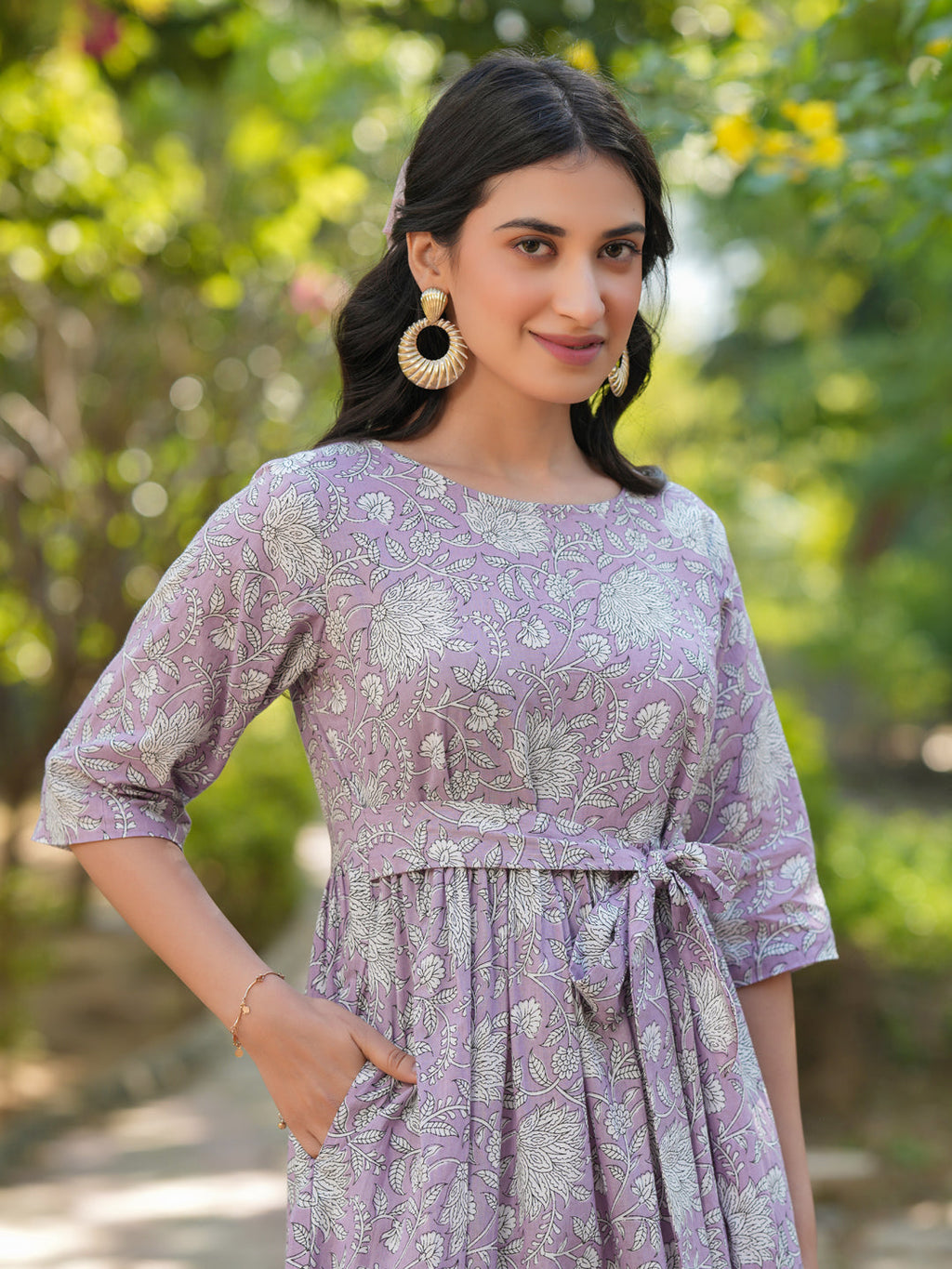 Janasya Light Cotton Floral Tiered Dress - Distacart