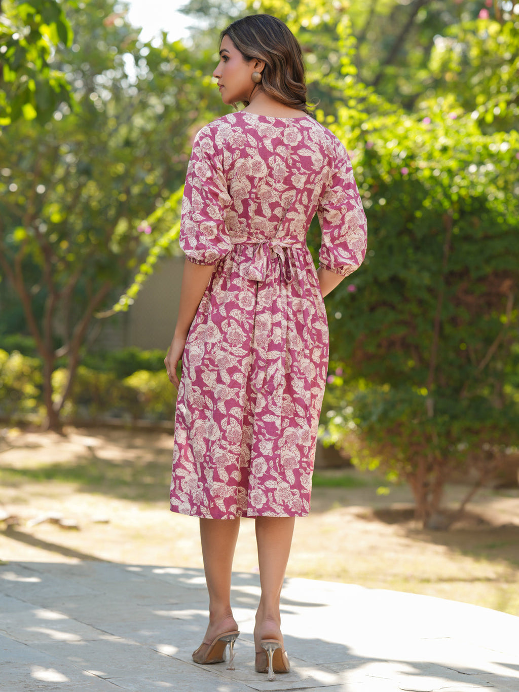 Janasya Light Cotton Floral Gathered Dress - Distacart