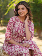 Janasya Light Cotton Floral Gathered Dress - Distacart