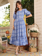 Janasya Light Cotton Floral Tiered Dress