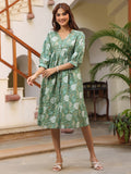 Janasya Dark Cotton Floral A-Line Dress - Distacart