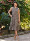 Janasya Dark Cotton Paisley A-Line Dress - Distacart