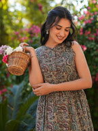 Janasya Dark Cotton Paisley A-Line Dress - Distacart