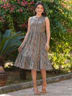 Janasya Dark Cotton Paisley A-Line Dress - Distacart