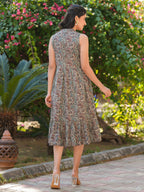 Janasya Dark Cotton Paisley A-Line Dress - Distacart