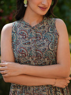 Janasya Dark Cotton Paisley A-Line Dress - Distacart