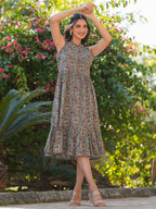 Janasya Dark Cotton Paisley A-Line Dress - Distacart