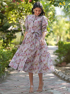 Janasya Dark Cotton Floral A-Line Dress - Distacart