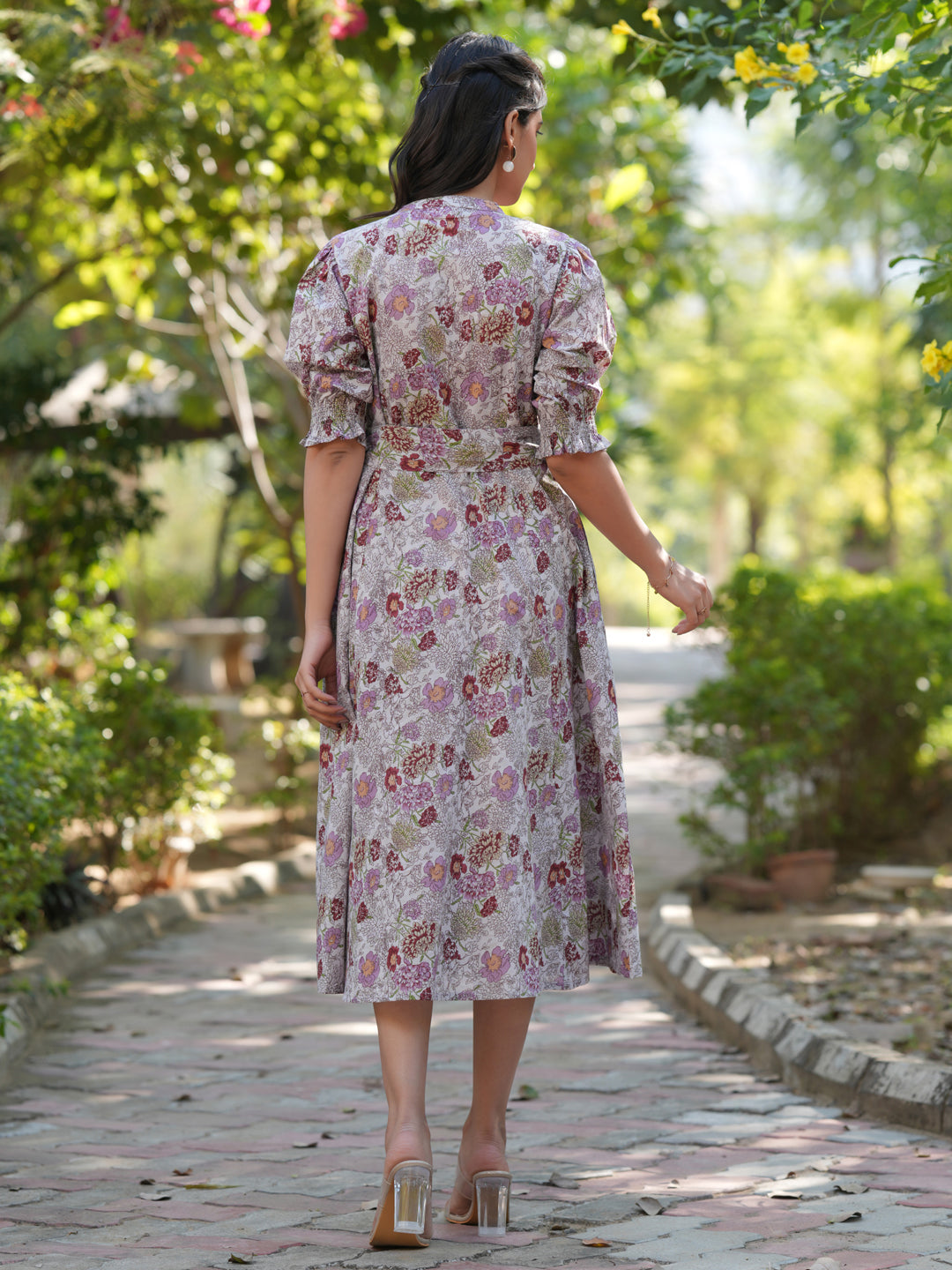 Janasya Dark Cotton Floral A-Line Dress - Distacart