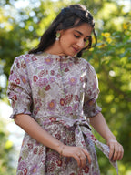 Janasya Dark Cotton Floral A-Line Dress - Distacart