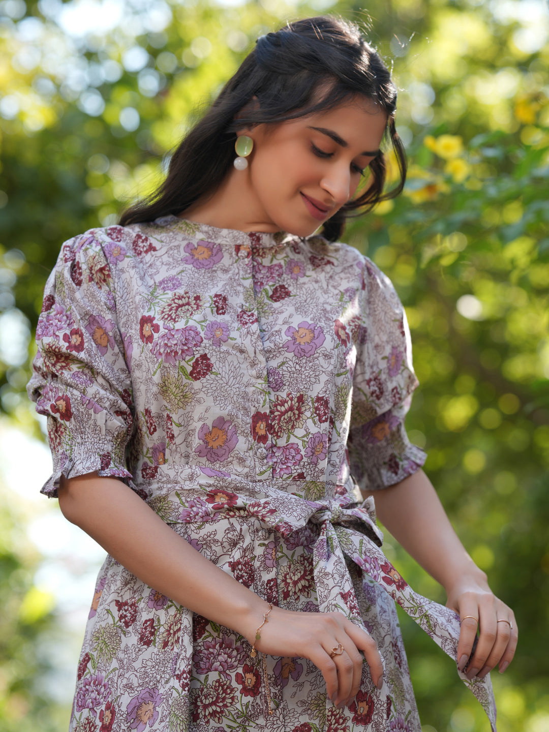 Janasya Dark Cotton Floral A-Line Dress - Distacart