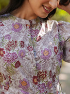 Janasya Dark Cotton Floral A-Line Dress - Distacart
