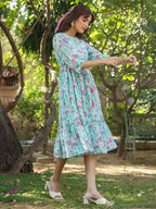 Janasya Bright Georgette Floral Tiered Dress - Distacart