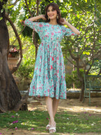 Janasya Bright Georgette Floral Tiered Dress - Distacart