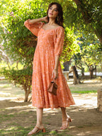 Janasya Bright Georgette Floral Tiered Dress - Distacart