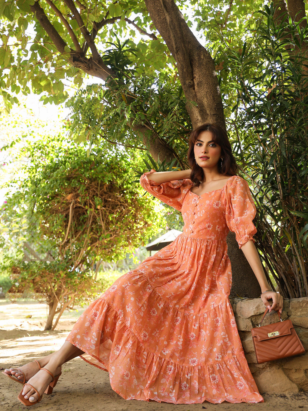 Janasya Bright Georgette Floral Tiered Dress - Distacart