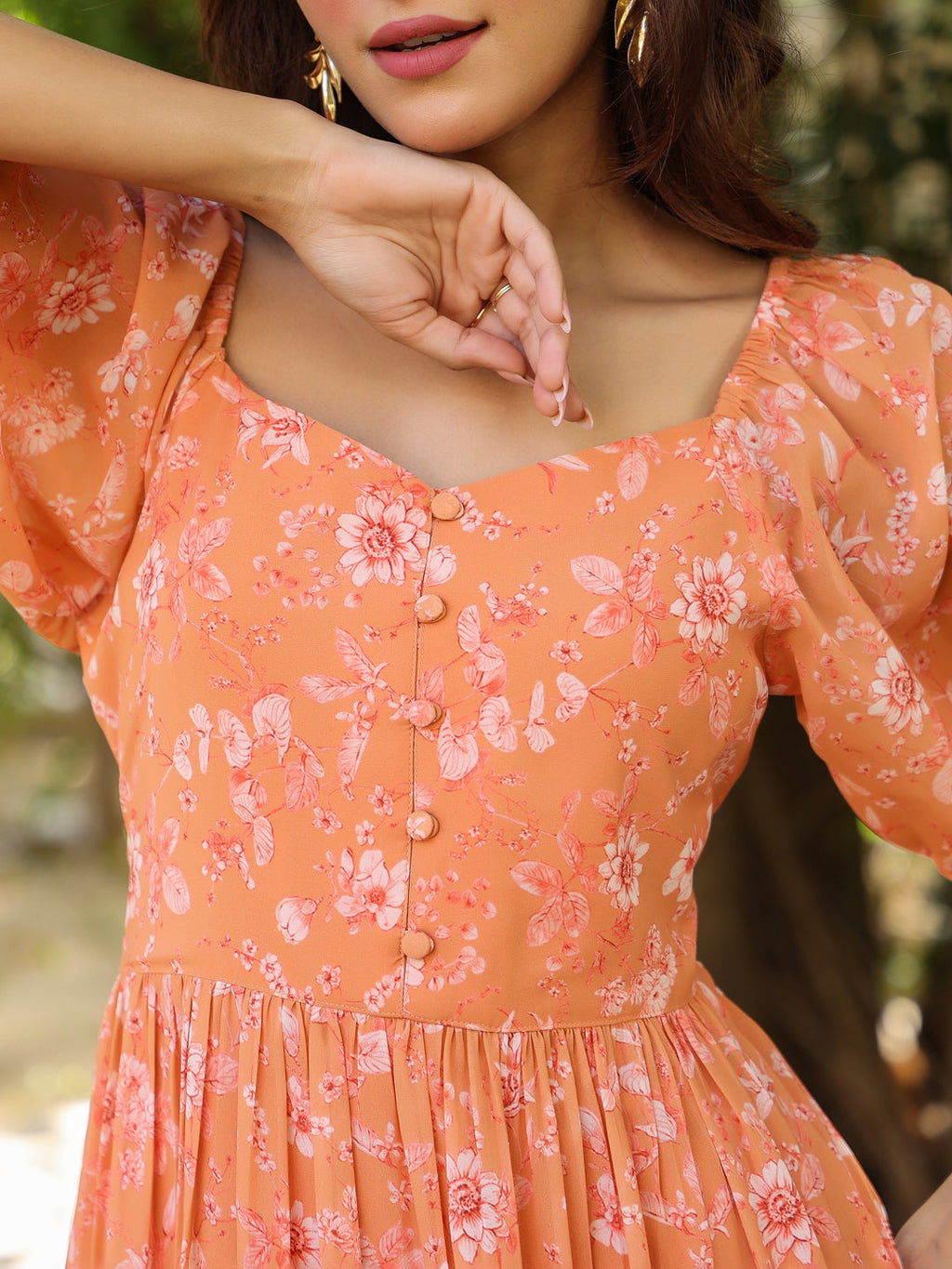 Janasya Bright Georgette Floral Tiered Dress - Distacart