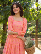 Janasya Light Georgette Floral Tiered Dress - Distacart