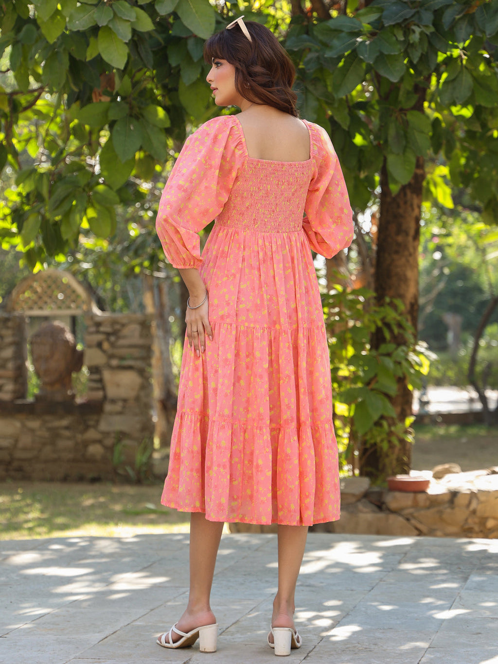 Janasya Light Georgette Floral Tiered Dress - Distacart