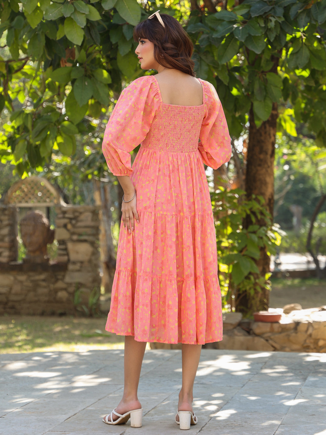 Janasya Light Georgette Floral Tiered Dress - Distacart