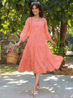 Janasya Light Georgette Floral Tiered Dress - Distacart