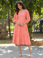 Janasya Light Georgette Floral Tiered Dress - Distacart