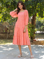 Janasya Light Georgette Floral Tiered Dress - Distacart