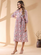 Janasya Light Georgette Floral Wrap Dress