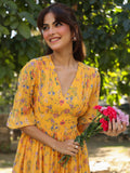 Janasya Bright Georgette Floral Gathered Dress - Distacart