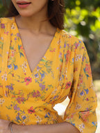 Janasya Bright Georgette Floral Gathered Dress - Distacart