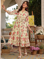 Janasya Bright Georgette Floral Fit & Flare Dress - Distacart