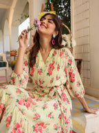 Janasya Bright Georgette Floral Fit & Flare Dress - Distacart